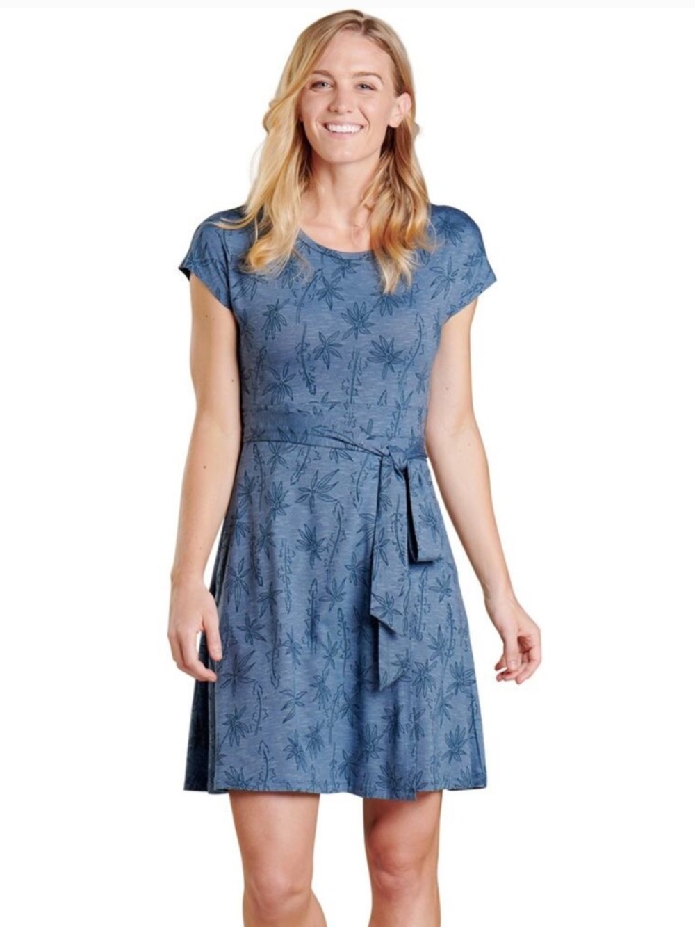 Toad&Co Cue Cafe blue floral faux wrap mini dress